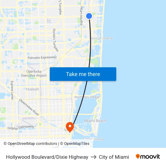 Hollywood Boulevard/Dixie Highway to City of Miami map