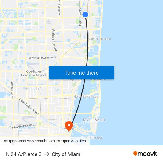 N 24 A/PIERCE S to City of Miami map