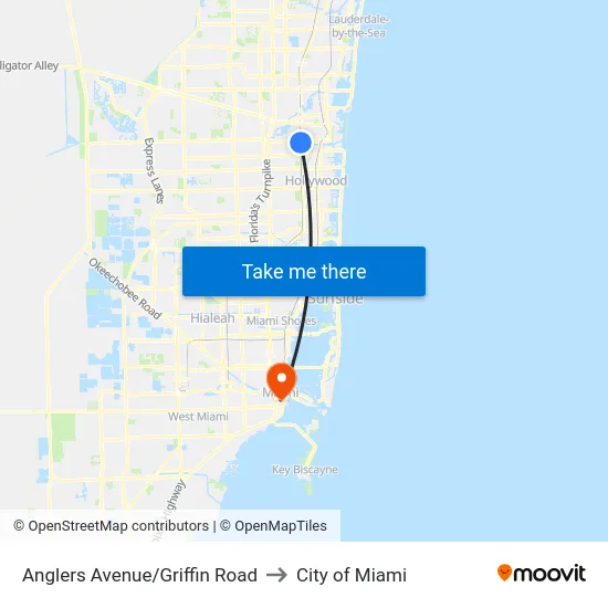 Anglers Avenue/Griffin Road to City of Miami map