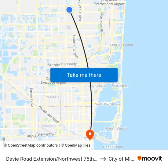 Davie Road Extension/Northwest 75th Terrace to City of Miami map