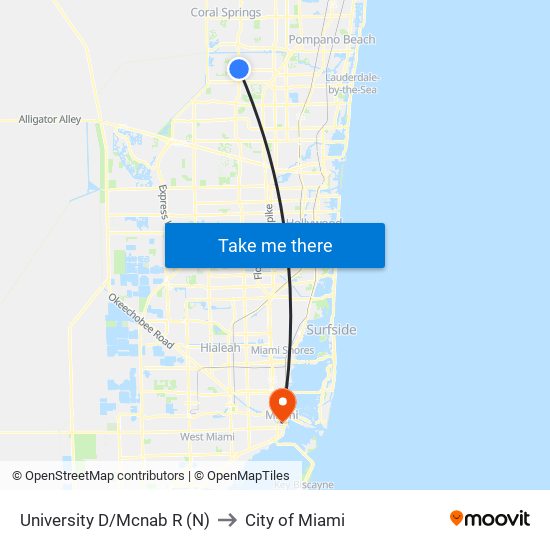 University D/Mcnab R (N) to City of Miami map