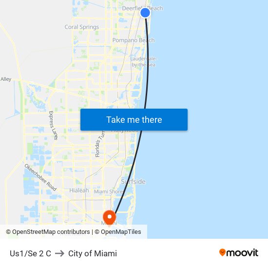 Us1/Se 2 C to City of Miami map