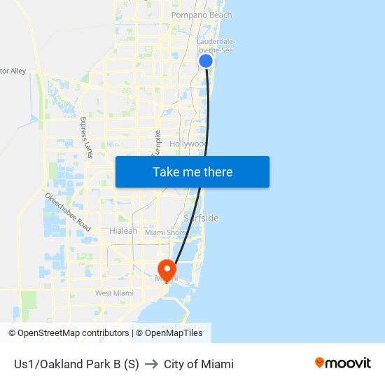 Us1/Oakland Park B (S) to City of Miami map