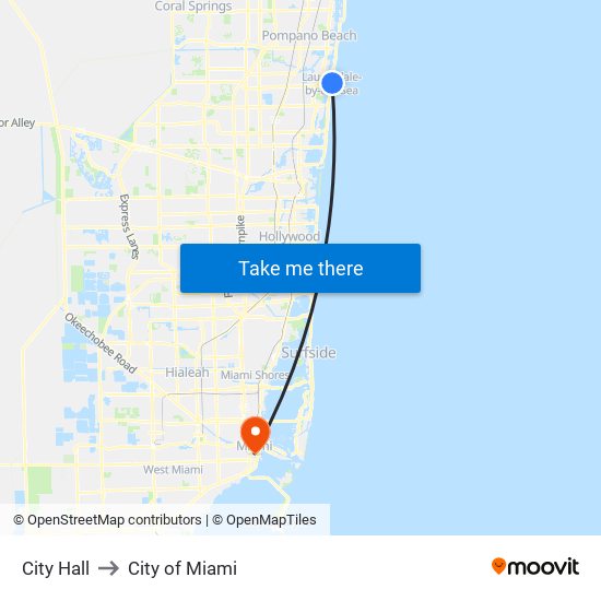 City Hall to City of Miami map