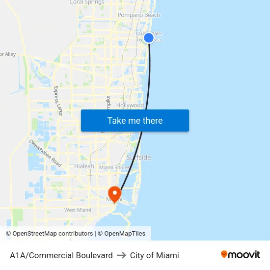 A1A/Commercial Boulevard to City of Miami map