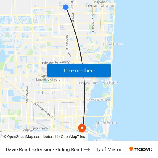 Davie Road Extension/Stirling Road to City of Miami map