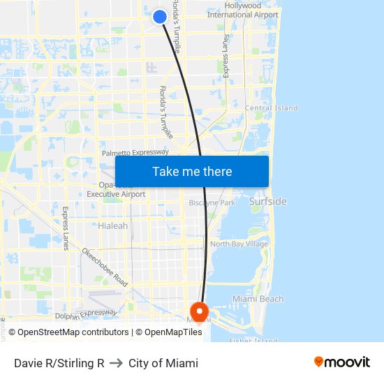 Davie R/Stirling R to City of Miami map