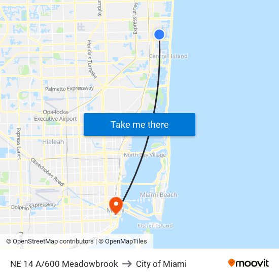 NE 14 A/600 Meadowbrook to City of Miami map
