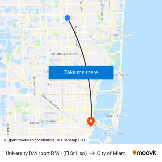 University D/Airport R W - (Fl St Hsp) to City of Miami map
