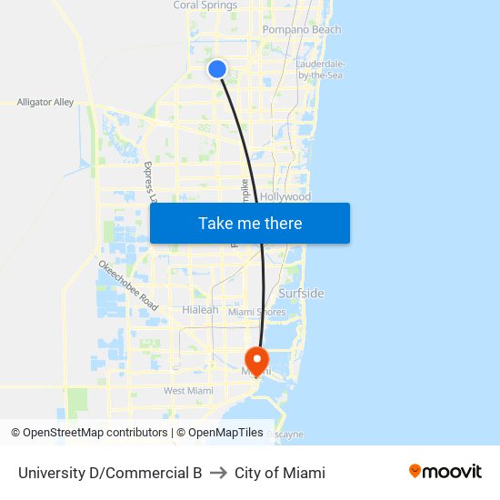 UNIVERSITY D/COMMERCIAL B to City of Miami map