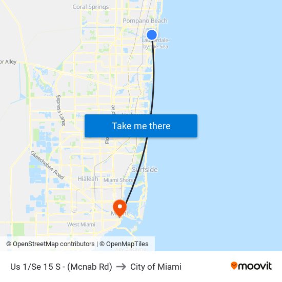Us 1/Se 15 S - (Mcnab Rd) to City of Miami map