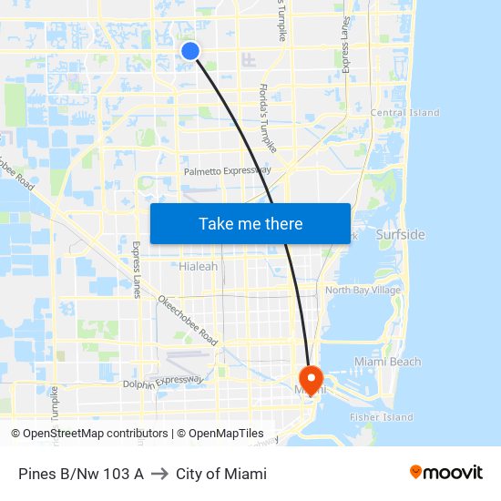 PINES B/NW 103 A to City of Miami map