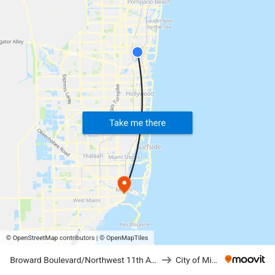 Broward Boulevard/Northwest 11th Avenue to City of Miami map