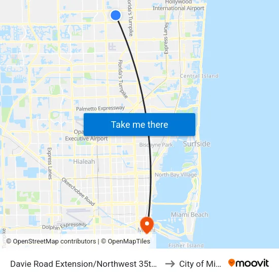 Davie Road Extension/Northwest 35th Street to City of Miami map