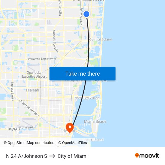 N 24 A/Johnson S to City of Miami map
