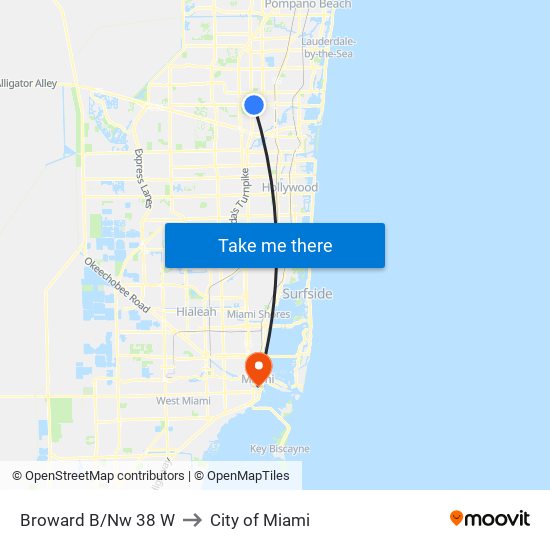 Broward B/Nw 38 W to City of Miami map