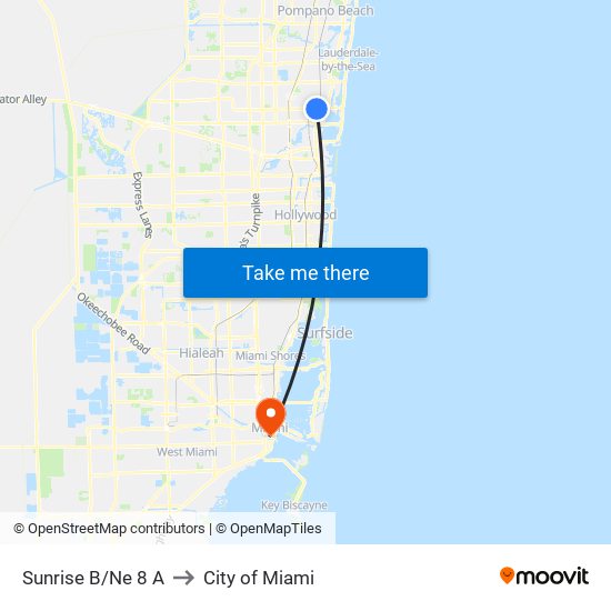 Sunrise B/Ne 8 A to City of Miami map