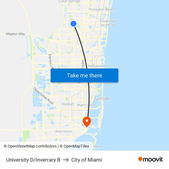 University D/Inverrary B to City of Miami map