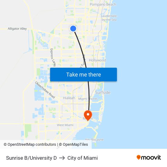 Sunrise B/University D to City of Miami map