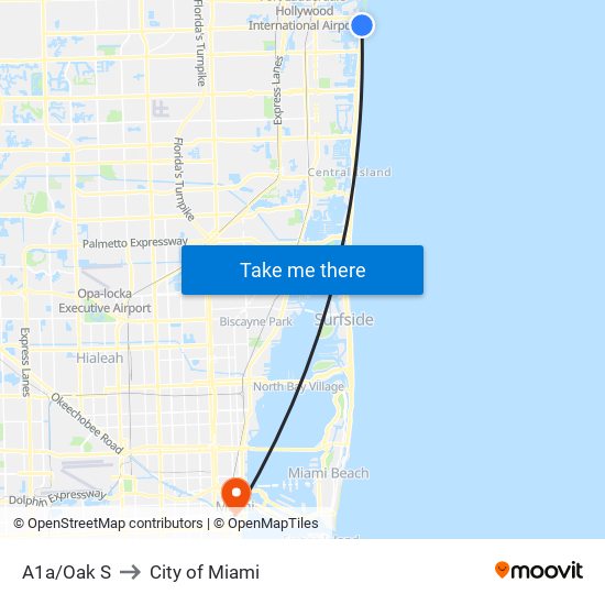 A1a/Oak S to City of Miami map