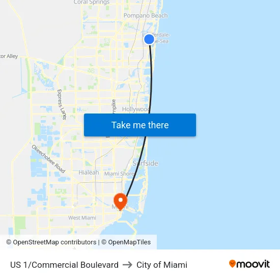 US 1/Commercial Boulevard to City of Miami map