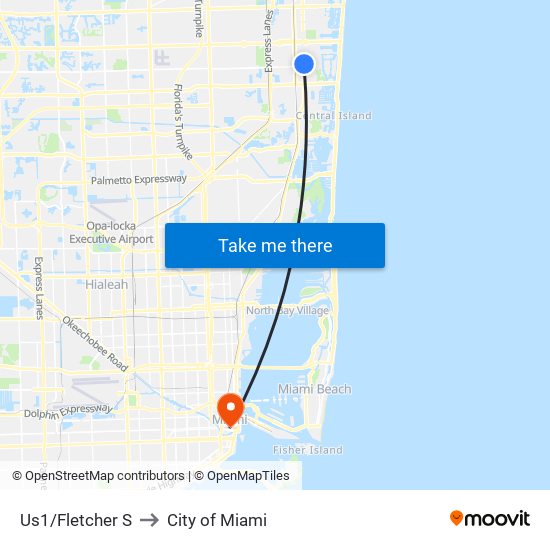 Us1/Fletcher S to City of Miami map