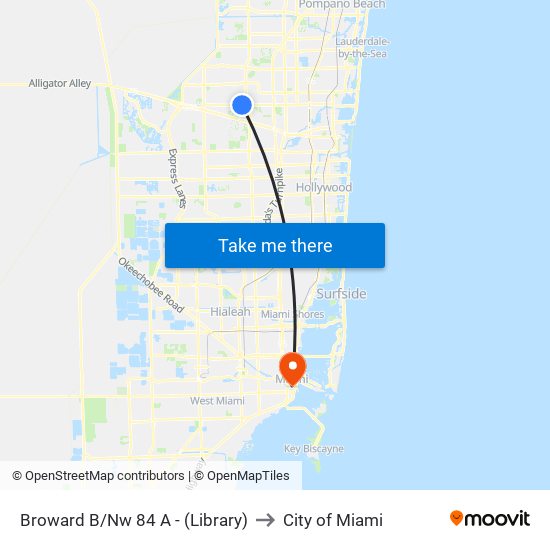 Broward B/Nw 84 A - (Library) to City of Miami map