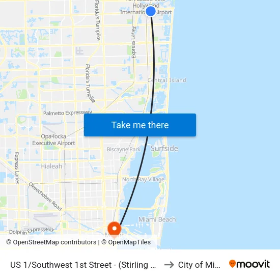 US 1/ Southwest 1st Street (Stirling Rd - Jaxson's Ice Cream Parlor) to City of Miami map