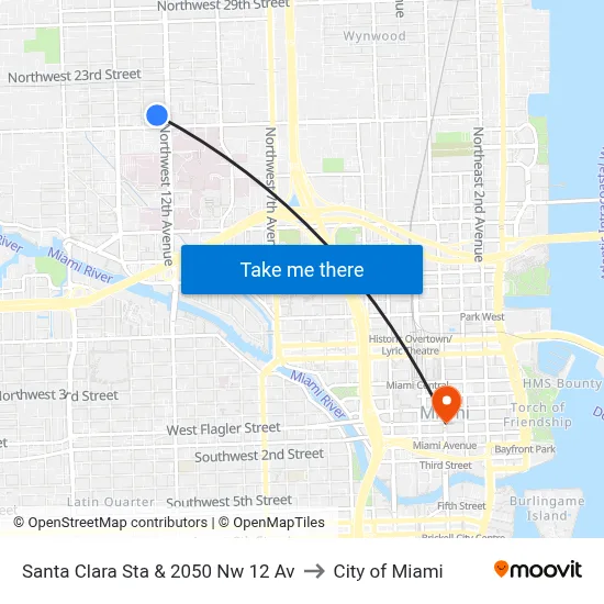 Santa Clara Sta & 2050 Nw 12 Av to City of Miami map