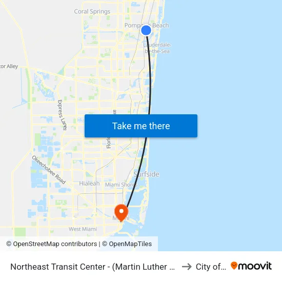 Northeast Transit Center - (Martin Luther King Boulevard/Dixie Highway) to City of Miami map