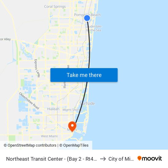 Northeast Transit Center - (Bay 2 - Rt42 West) to City of Miami map