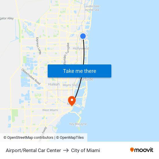 Airport/Rental Car Center to City of Miami map
