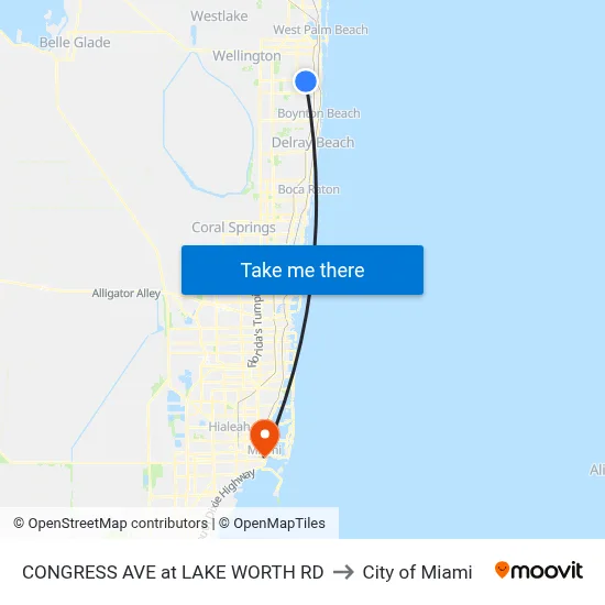 CONGRESS AVE at  LAKE WORTH RD to City of Miami map