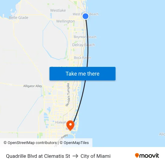 Quadrille Blvd at Clematis St to City of Miami map
