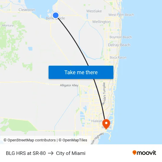 Glades Health Center to City of Miami map