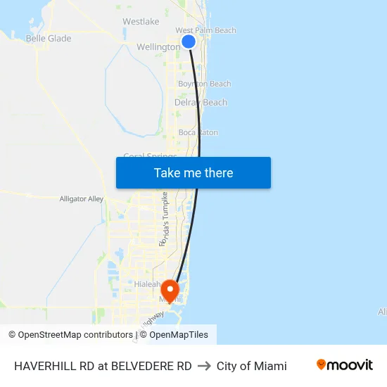 HAVERHILL RD at  BELVEDERE RD to City of Miami map