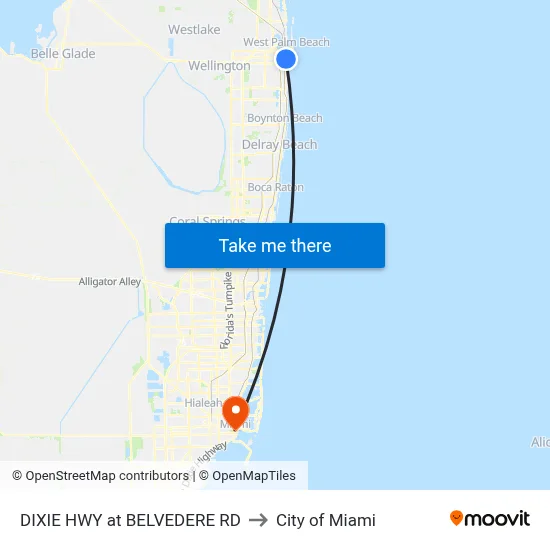DIXIE HWY at BELVEDERE RD to City of Miami map