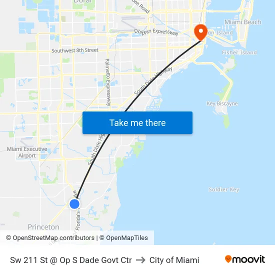 Sw 211 St @ Op S Dade Govt Ctr to City of Miami map
