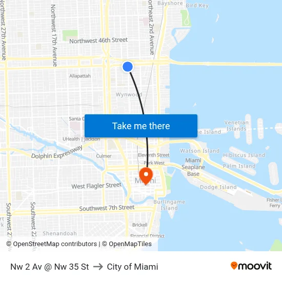 Nw 2 Av @ Nw 35 St to City of Miami map