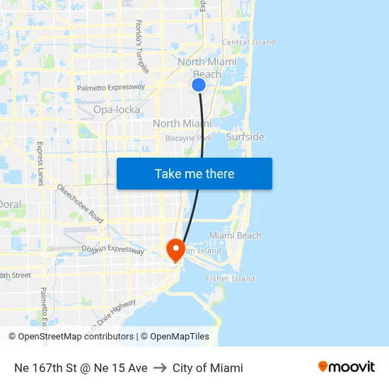 Ne 167th St @ Ne 15 Ave to City of Miami map