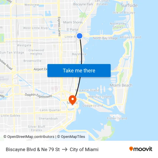Biscayne Blvd & Ne 79 St to City of Miami map
