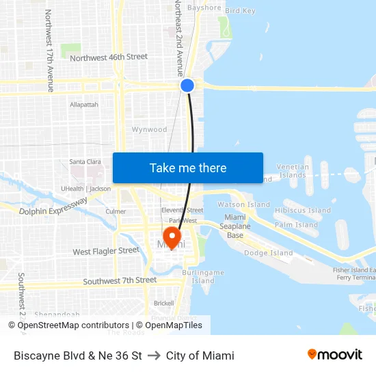 Biscayne Blvd & Ne 36 St to City of Miami map