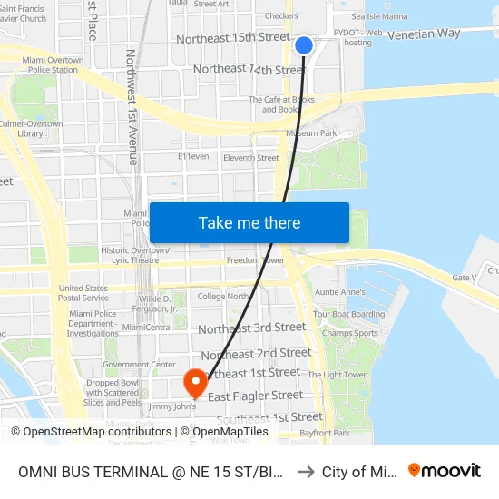 Omni Bus Terminal @ Ne 15 St/biscayne to City of Miami map