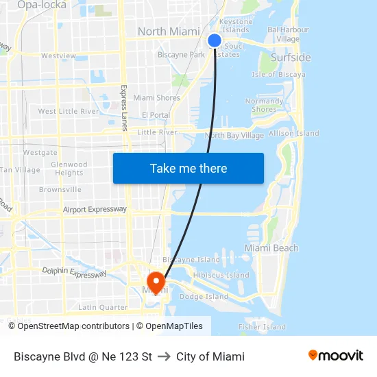Biscayne Blvd @ Ne 123 St to City of Miami map