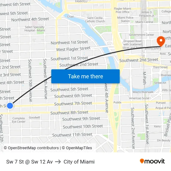 Sw 7 St @ Sw 12 Av to City of Miami map