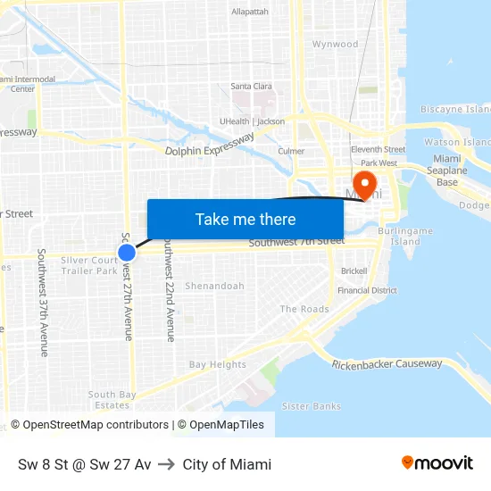 Sw 8 St @ Sw 27 Av to City of Miami map