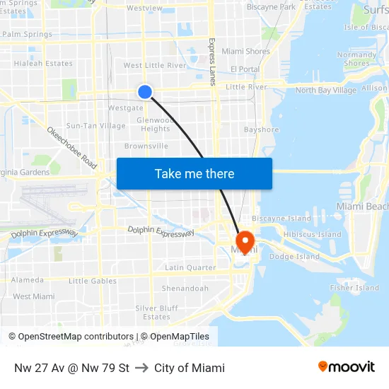 Nw 27 Av @ Nw 79 St to City of Miami map