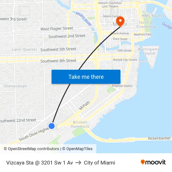 Vizcaya Sta @ 3201 Sw 1 Av to City of Miami map