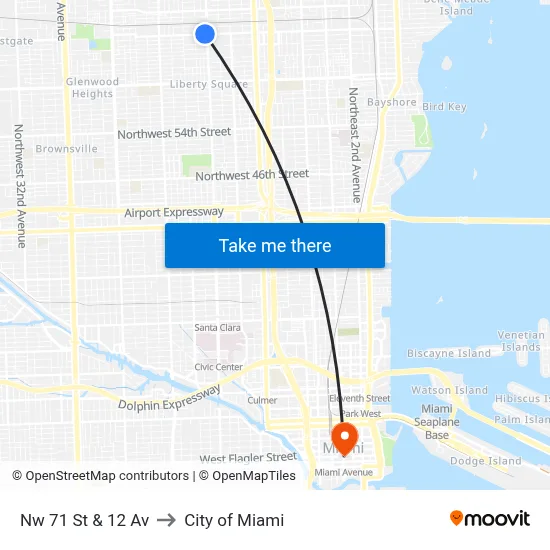 Nw 71 St & 12 Av to City of Miami map