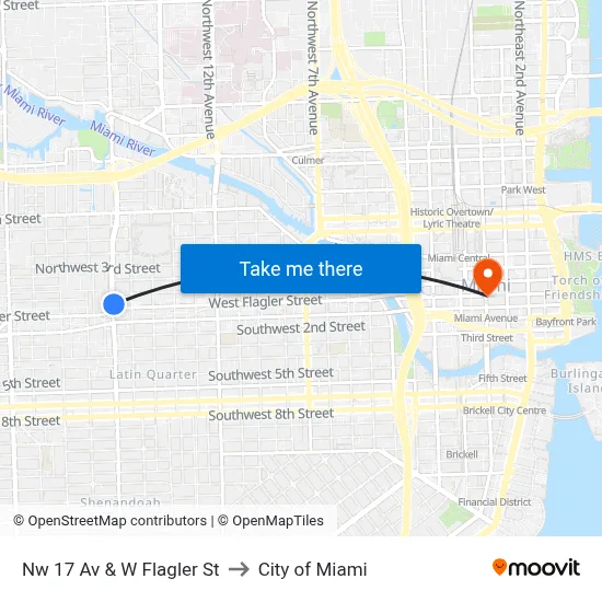 Nw 17 Av & W Flagler St to City of Miami map